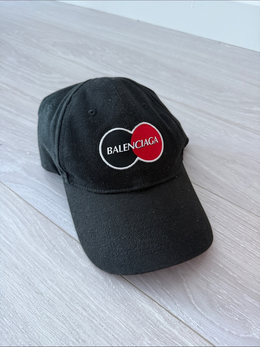 Balenciaga Black Baseball Cap with Red & White Logo
